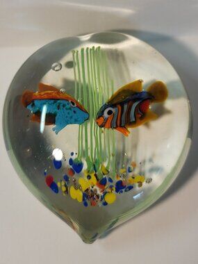 Vintage Murano Glass Aquarium Heart Shaped Paperweight